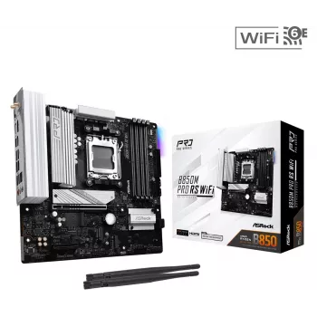 Motininė plokštė ASRock B850M Pro RS WiFi — AMD B850, Socket AM5, microATX, DDR5, 4 DIMM, 256GB, Wi‑Fi 6E, 2.5Gb LAN, 3x M.2