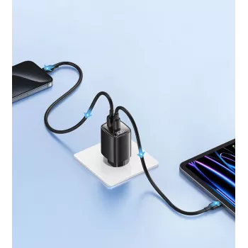 USB ir USB-C 30W GaN greitasis įkroviklis usams CC229 Baltas - LED indikatorius, kompaktiškas dizainas