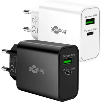 Goobay USB-C PD GaN dvigubas greitas įkroviklis 30 W juodas (75335)