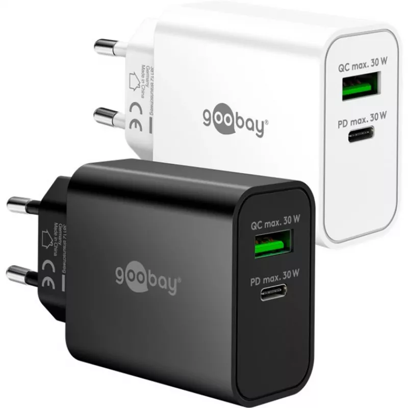 Goobay USB-C PD GaN dvigubas greitas įkroviklis 30 W juodas (75335)