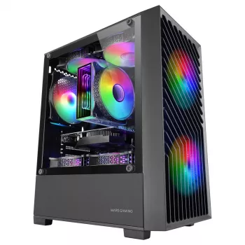 PC korpusas TACENS Mars Gaming MC-VORTEX Mini Tower Mini-ITX/Micro-ATX grūdintas stiklas juodas, 3x120mm, 27,3 cm GPU, 162 mm CPU aušintuvas