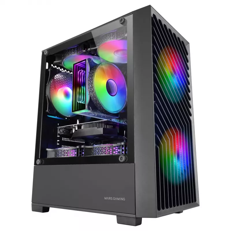 PC korpusas TACENS Mars Gaming MC-VORTEX Mini Tower Mini-ITX/Micro-ATX grūdintas stiklas juodas, 3x120mm, 27,3 cm GPU, 162 mm CPU aušintuvas