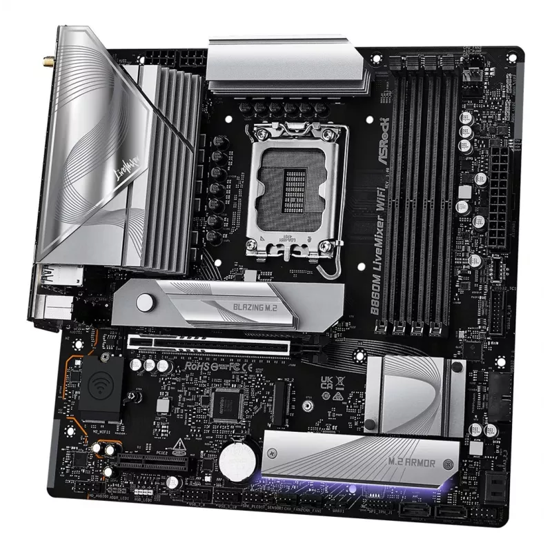 Motininė plokštė ASRock B860M LiveMixer WiFi – Intel B860, LGA 1851, micro ATX, DDR5, 4x DIMM, Wi‑Fi 6E, 2.5Gb LAN