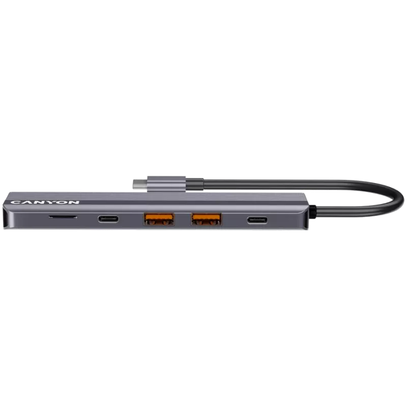 USB Type-C stotelė CANYON DS-17 — HDMI, USB 3.2 Gen 1 A, USB-C, MicroSD, 10000 Mbit/s, pilka