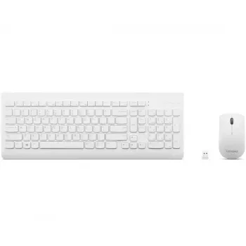 Pilno dydžio mechaninė klaviatūra ir pelė rinkinys Lenovo GX30W75336 — USB + Bluetooth, QWERTY, balta