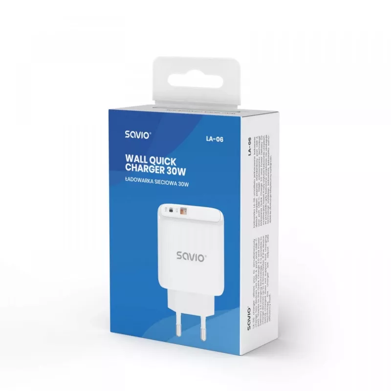 SAVIO LA-06 USB Type-A & Type-C greitasis įkroviklis su Quick Charge 3.0 ir Power Delivery 3.0, 30W