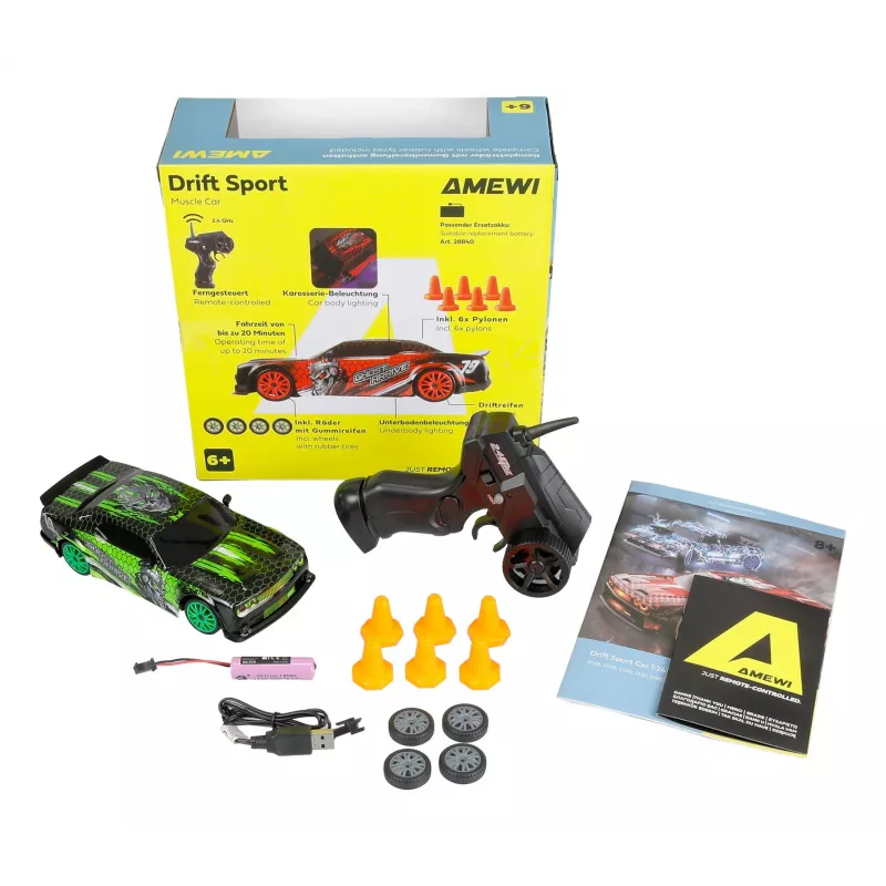 Drift automobilis RC Amewi 21132, 1:24, elektrinis variklis, Li‑Ion 500 mAh, nuo 6 m.