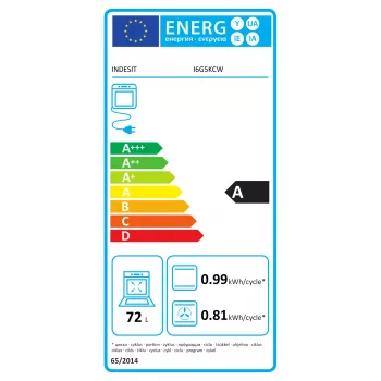 INDESIT I6G5KCW dujinė kaitlentė su elektrine orkaite, balta, 60 cm, 72 L