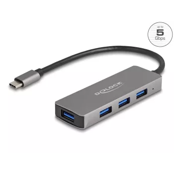 DeLOCK 63173 USB 3.2 Gen 1 šakotuvas, USB Type-C, 4× USB-A, 5000 Mbit/s, juodas