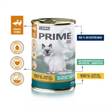 PUPIL Prime Rich vištiena ir antis – šlapias ėdalas katėms – 400g