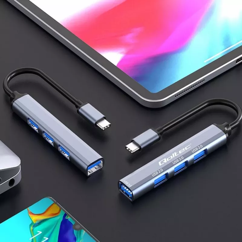 USB šakotuvas QOLTEC 53792, USB-C 3.1 į 4 prievadus (USB 3.0 x1, USB 2.0 x3)