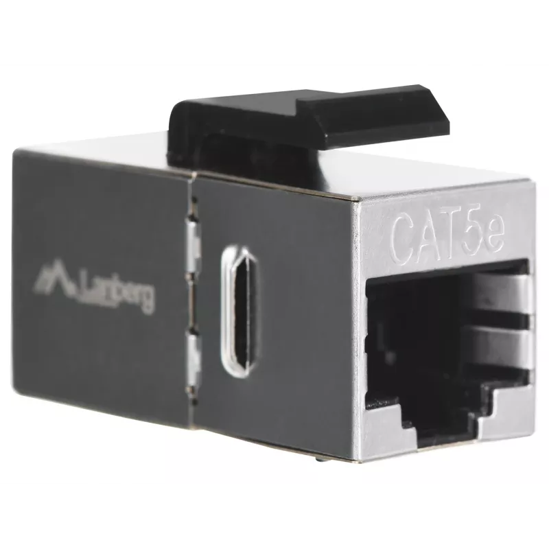 Keystone modulis LANBERG KSF5-3000 — Cat5e F/UTP plokščias kabelis, RJ-45 moteriška, juoda