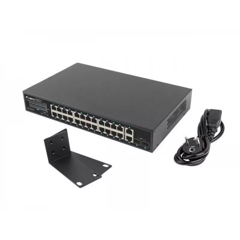 Nevaldomas PoE+ komutatorius Lanberg RSGE-24P-2GE-2S-250, 24 prievadai, montavimas į stovą