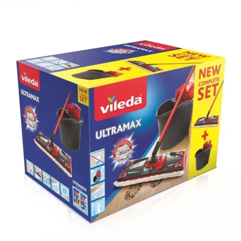 Vileda Ultramax Complete valymo rinkinys su šluote ir kibiru, pilka