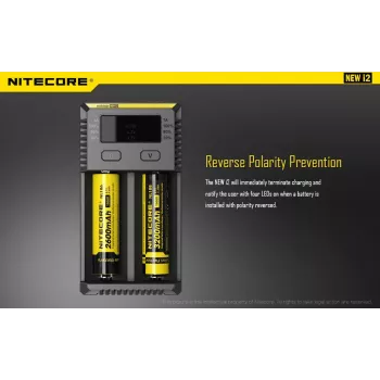 Akumuliatorių įkroviklis Nitecore NEW i2 — 2 lizdai, LiFePO4/Li‑Ion/NiMH, 100–240 V