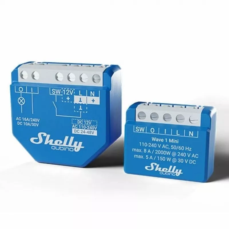 Belaidis relė Shelly Qubino Wave 1 Mini 110–240V, 8A AC / 5A DC, 868,4 MHz, vidaus montavimui, mėlyna