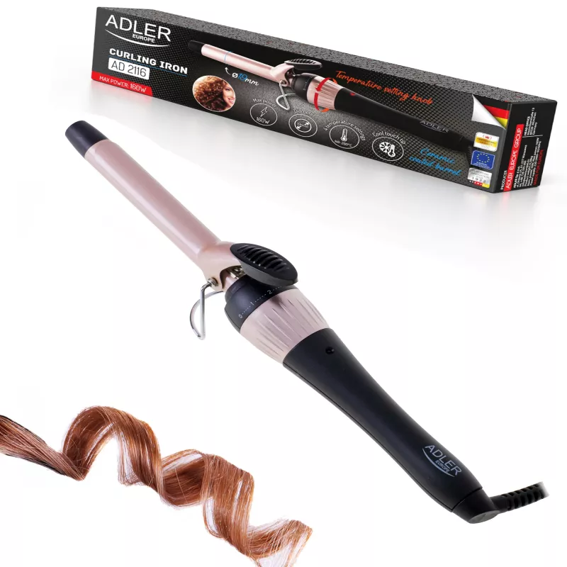Adler AD 2116 garbanojimo žnyplės, keraminė šildymo sistema, 19 mm, 200 °C, 36 W, juoda/rožinė
