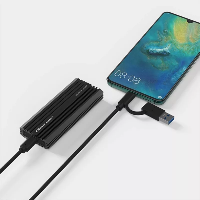 Išorinis SSD korpusas QOLTEC NV2270 M.2 SATA/NVMe diskams, USB-C, iki 2 TB