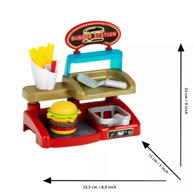 KLEIN 7336 Play Burger Shop rinkinys – kompaktiškas vaikiškas vaidmenų žaidimų rinkinys