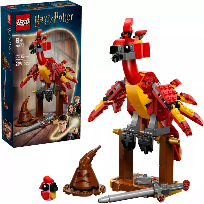 LEGO statomas Feniksas Fawkes – Dumbldoro Feniksas modelis 76448, 299 dalių, 160 mm aukštis, nuo 8 metų