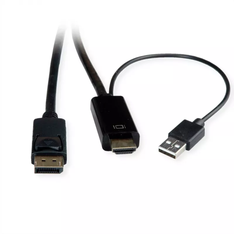ROTRONIC-SECOMP Roline - Videokabel - HDMI, USB (nur Strom) männlich zu DisplayPort männlich - 2 m - abgeschirmt - Schwarz - unterstützt 4K 60 Hz (384