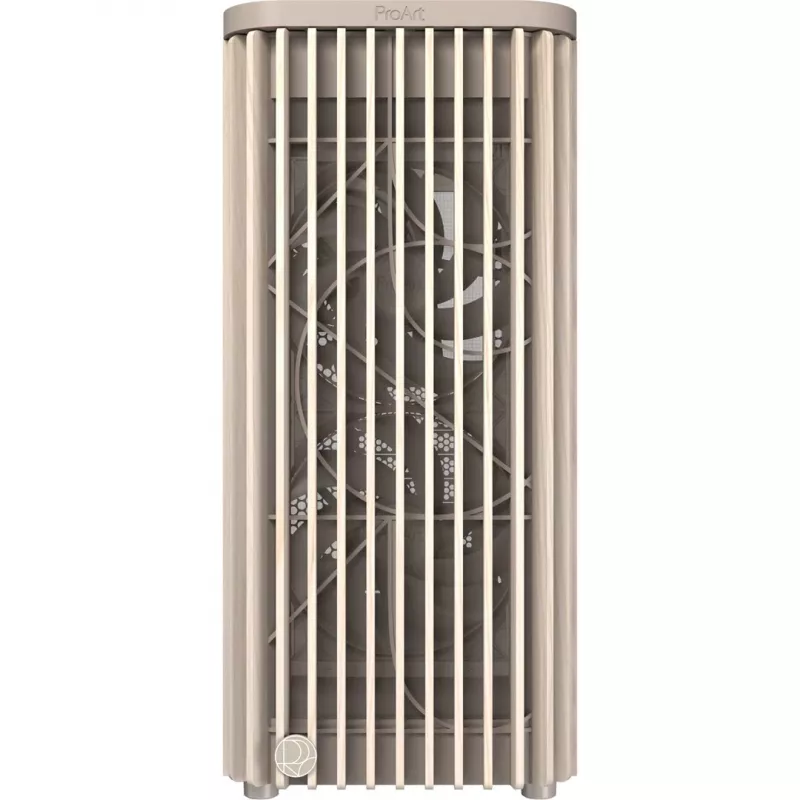 ASUS ProArt PA401 Wood TG PWM kompiuterio korpusas, medinė priekinė dalis, grūdinto stiklo šoninis skydas, integruotas PWM ventiliatorių valdymas, smėlio atspalvio