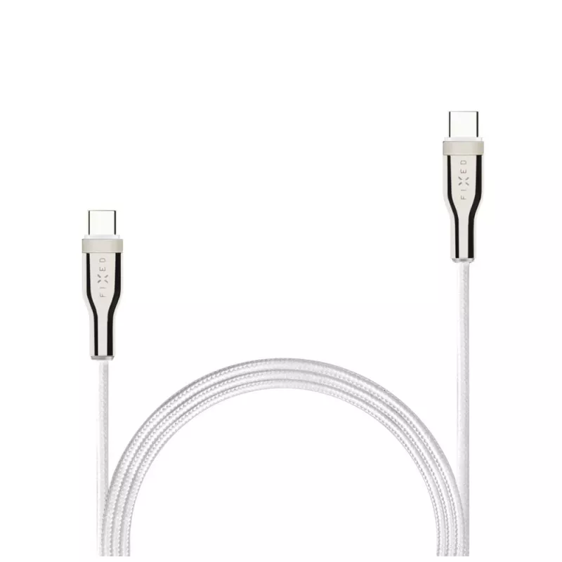 USB pynė kabelis FIXED FIXDB-CC12-WH 100W, baltas, patvarus pynės apvalkalas, duomenys ir maitinimas