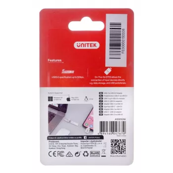 UNITEK ADAPTER USB-C – USB-A 3.1 GEN1, M/F, A1025GNI