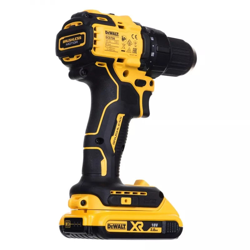 Belaidis gręžtuvas-suktuvas DeWalt DCD708D2T, 18 V, geltonas/juodas, 2x Li-Ion akumuliatorius 2,0 Ah, TSTAK dėžutėje