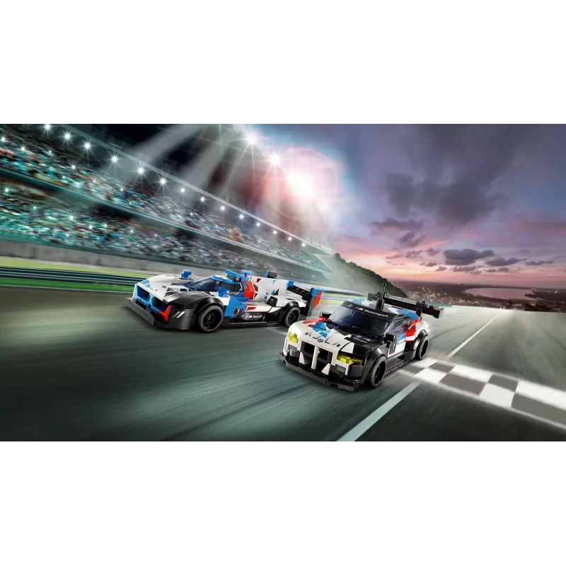 LEGO Speed Champions BMW M4 GT3 ir BMW M Hybrid V8 lenktyninių automobilių konstruktorius 9+ metų vaikams su 2 vairuotojų minifigūrėlėmis