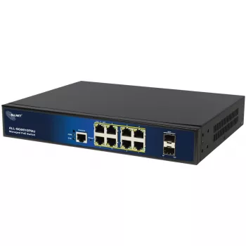 Valdomas 10 prievadų PoE komutatorius ALLNET ALL-SG8610PMJ su 8 PoE+ prievadais ir 2 magistraliniais prievadais