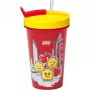 Puodelis su šiaudeliu Room Copenhagen LEGO Iconic Girl Bright Red 500 ml (raudona/geltona)