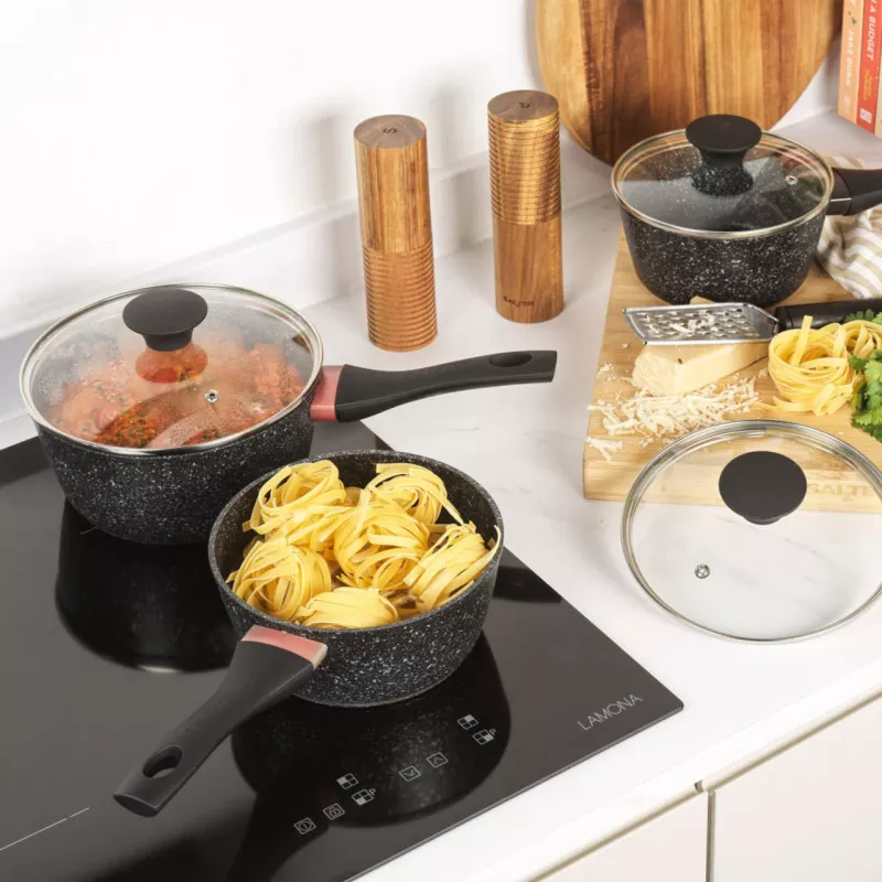 Verdančių puodų rinkinys Salter BW11460BRMFO 3 vnt. juodas aliuminis