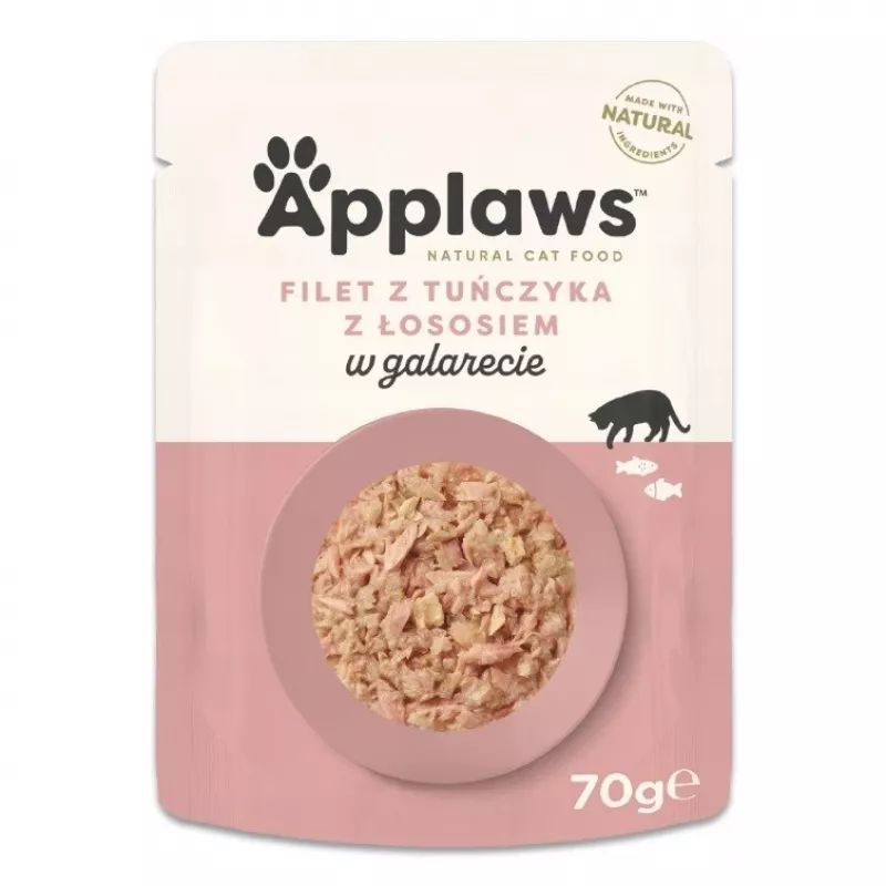 Šlapias kačių ėdalas Applaws Tunas ir Lašiša Želė 70 g maišelis — suaugusioms katėms, 13% baltymų, 82% drėgmės