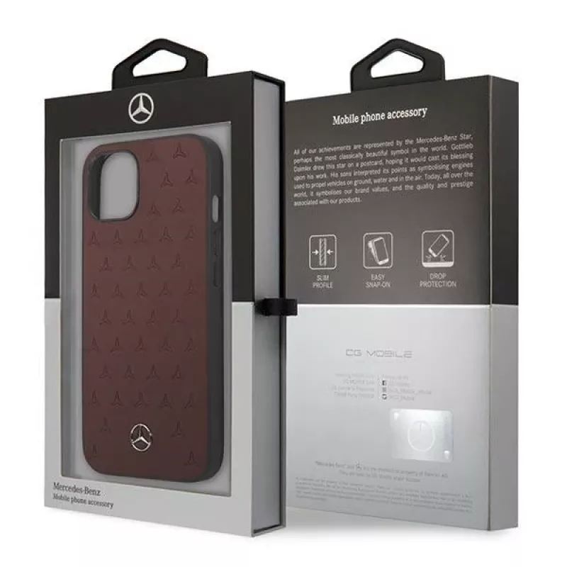 Mercedes MEHCP13SPSQRE iPhone 13 mini 5,4 inch raudonas kietas odinis dėklas su žvaigždžių raštu
