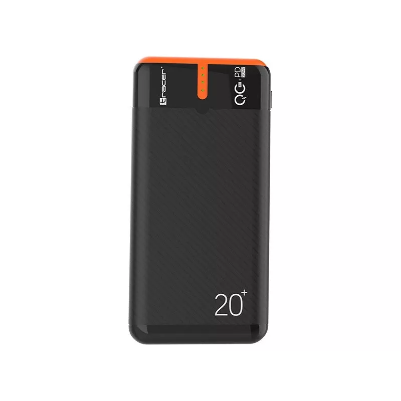 Nešiojamas įkroviklis TRACER EnerGen 20000 mAh, Power Delivery 20W, USB-C įvestis, 2×USB-A išėjimai, 3 įrenginių palaikymas, oranžinė