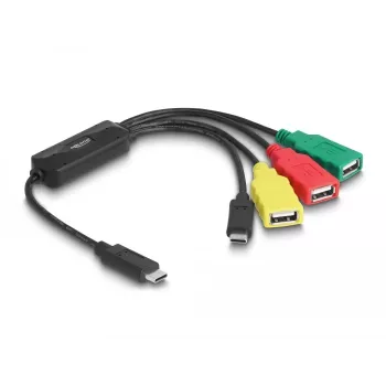 DeLOCK 4 prievadų USB 2.0 kabelinis šakotuvas USB Type-C į 3× USB-A moteriška + 1× USB-C vyriška