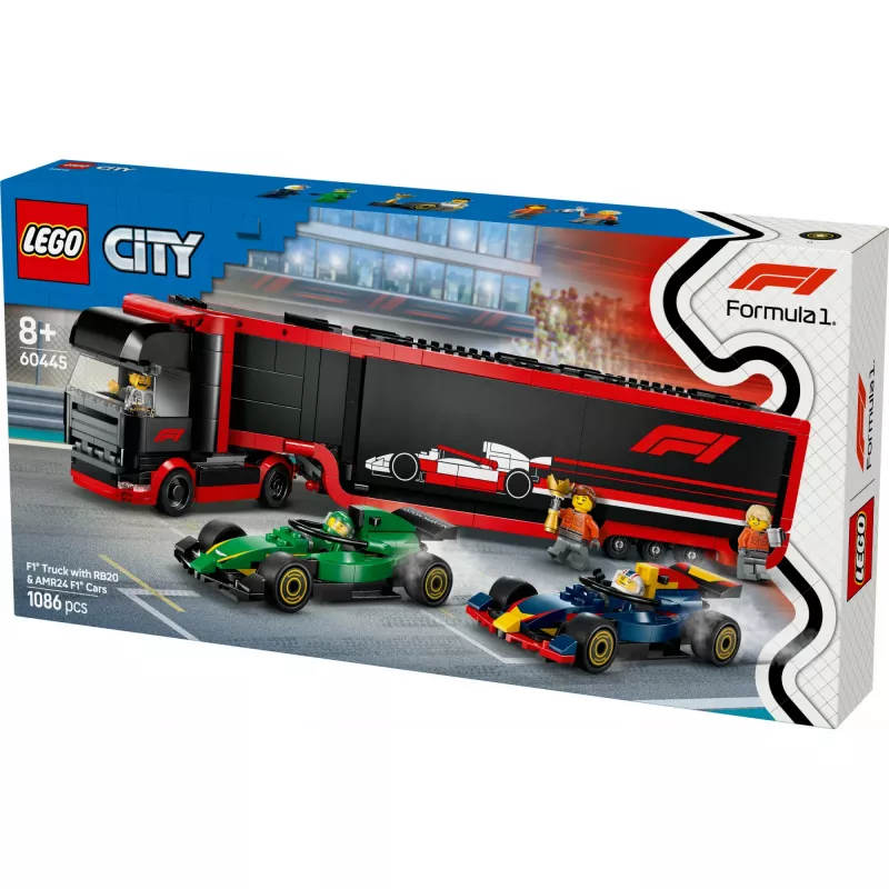 LEGO CITY 60445 F1 - Sunkvežimis su RB20 ir AMR24 F1 bolidais