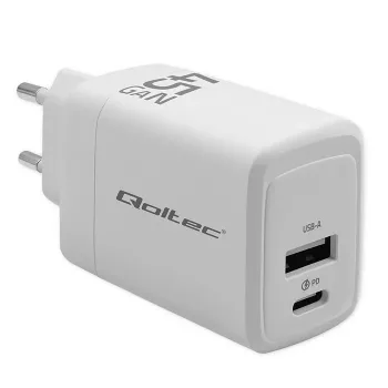 Qoltec GaN 45W įkroviklis 5V 20V 1,5A 3A, 1xUSB C PD, 1xUSB