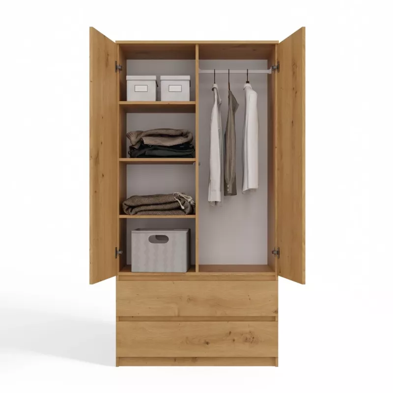 Topeshop SZAFA MALWA ART bedroom wardrobe/closet 5 shelves 2 durelės(s) ąžuolas