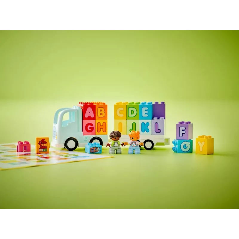 Konstruktorius LEGO DUPLO 10421 ABC sunkvežimis, 36 dalių, 2 minifigūrėlės, nuo 2 m., matmenys 110×140×70 mm