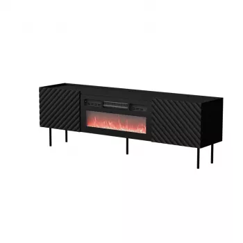 Spintelė televizoriui Cama Meble LUCCA 180x40x59 cm, juodas viršus ir rėmas, medžio drožlių plokštė, su juodu elektriniu židiniu