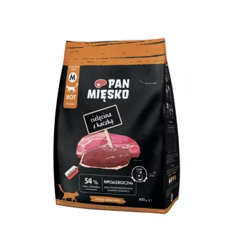Sausas kačių ėdalas Pan Miesko Veršiena su Antiena, visavertis granules suaugusioms katėms, 400 g, 39% baltymų, 16% riebalų