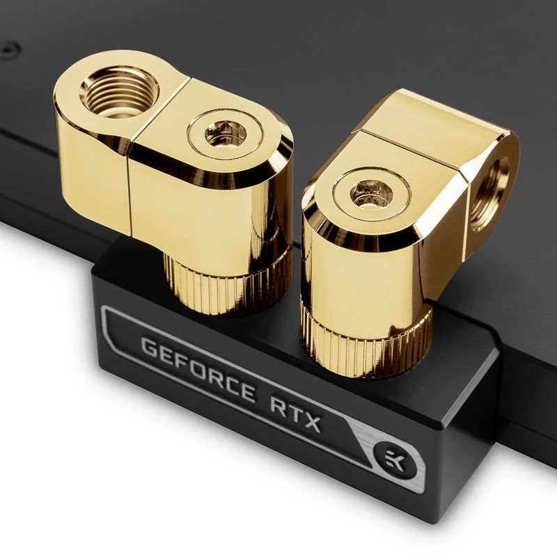 Adapteris EK Water Blocks Brass Gold 33mm dvigubas rotacinis poslinkis