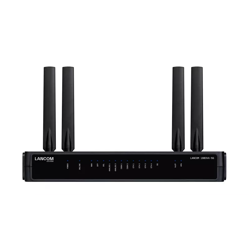 Maršrutizatorius LANCOM 1803VA-5G (EU) – 5G, Gigabit Ethernet, išorinė SMA antena, 1 ventiliatorius, AES/3DES šifravimas