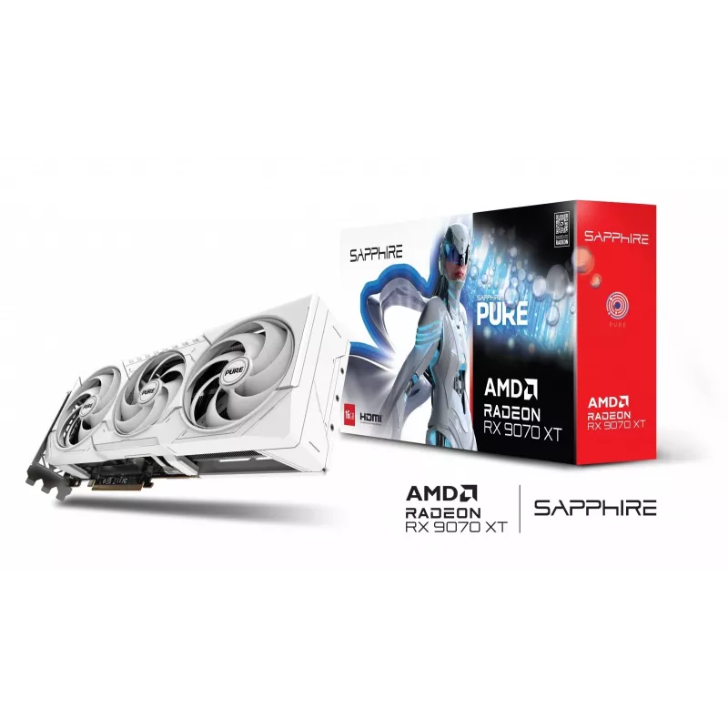 Vaizdo plokštė Sapphire Radeon RX 9070 XT — 16 GB GDDR6, PCIe 5.0, 256 bit, 320 mm, 3 lizdai, balta