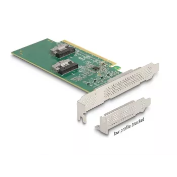 DeLOCK PCI Express 4.0 x16 kortelė su 4 x SFF-8639 (U.2) prievadais NVMe diskams – bifurkacija – Low Profile formos faktorius