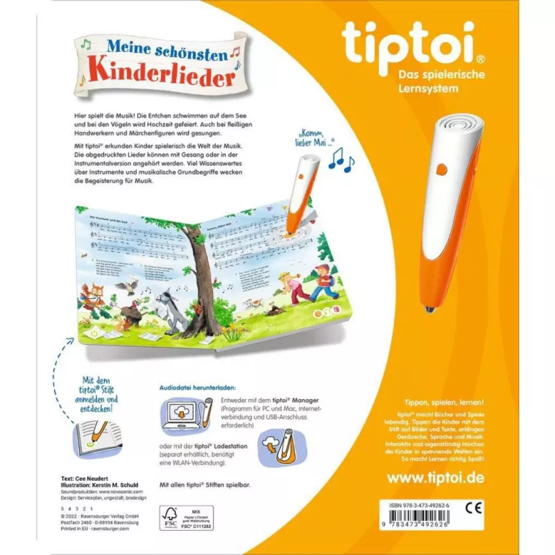 „tiptoi“ Mano gražiausios vaikiškos dainos, mokomoji knyga