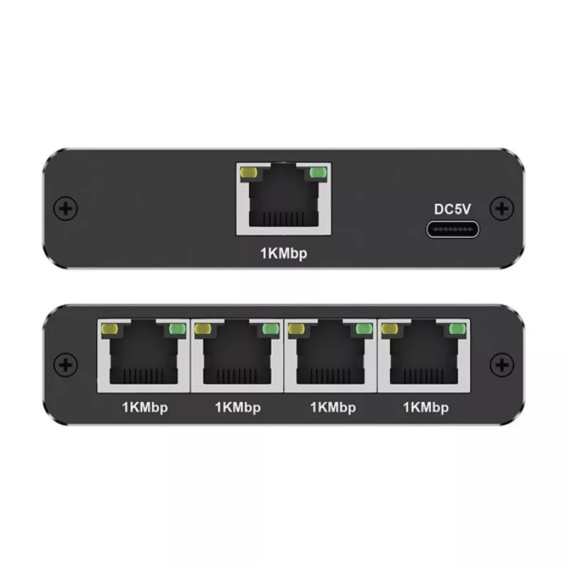 Ethernet mini jungiklis QOLTEC 52293 1x4 RJ45, 1 įėjimas 4 išėjimai, nevaldomas tinklo skirstytuvas