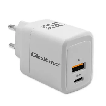 Įkroviklis QOLTEC 51824 GaN 35W USB-C PD ir USB QC 3.0, 5–20V, 1x USB-C, 1x USB-A